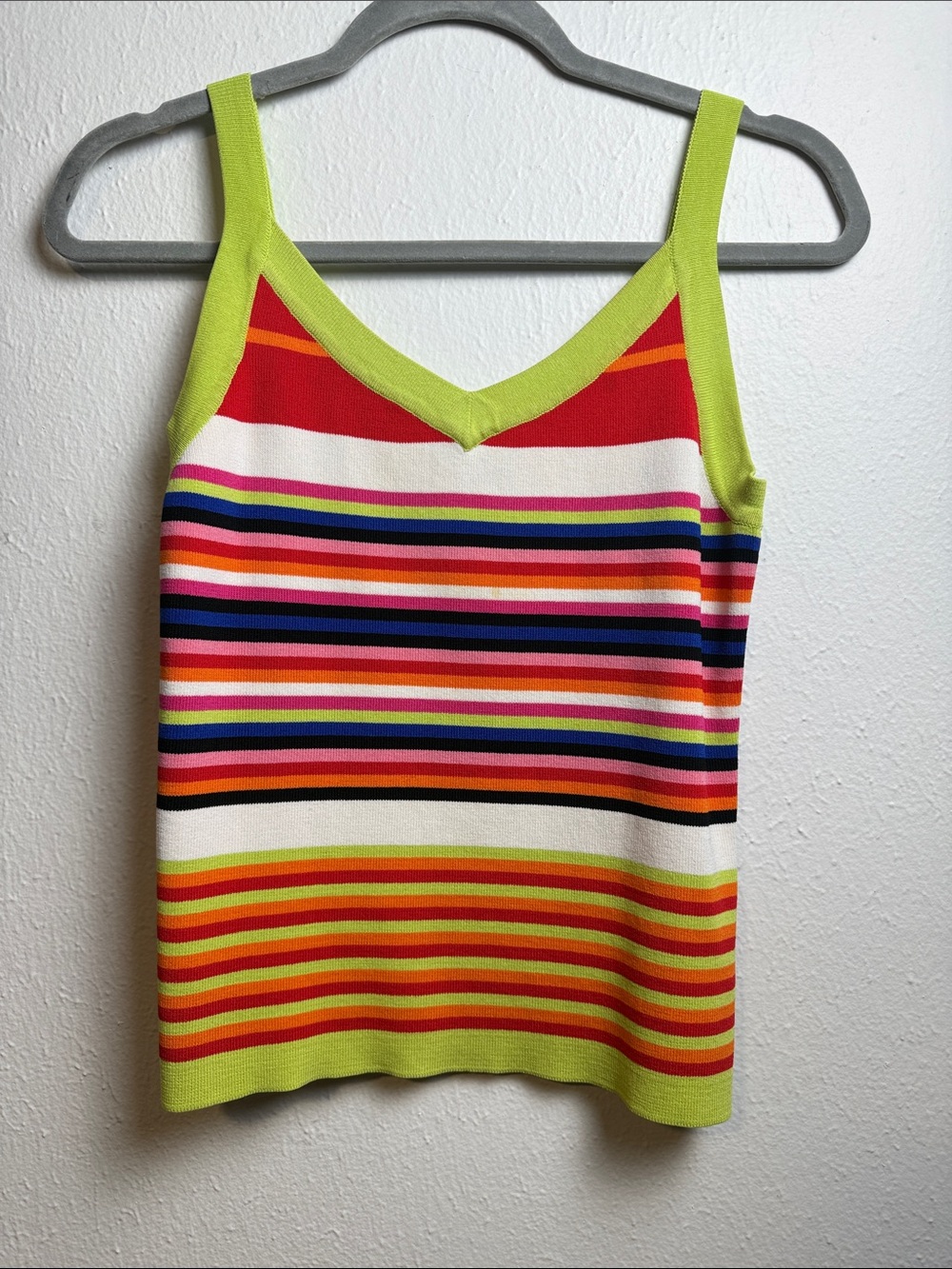 Venini Lime Multi-Striped V-Neck Tank